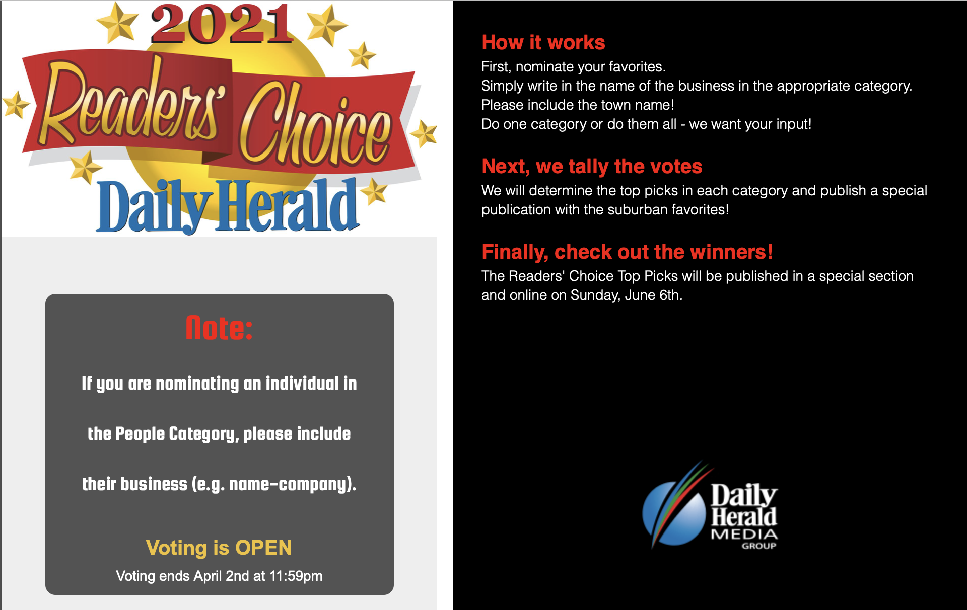 2021 Reader's Choice Daily Herald home page