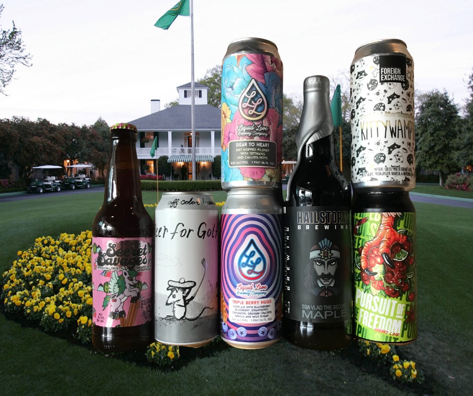 Several beers in front of the clubhouse in Augusta