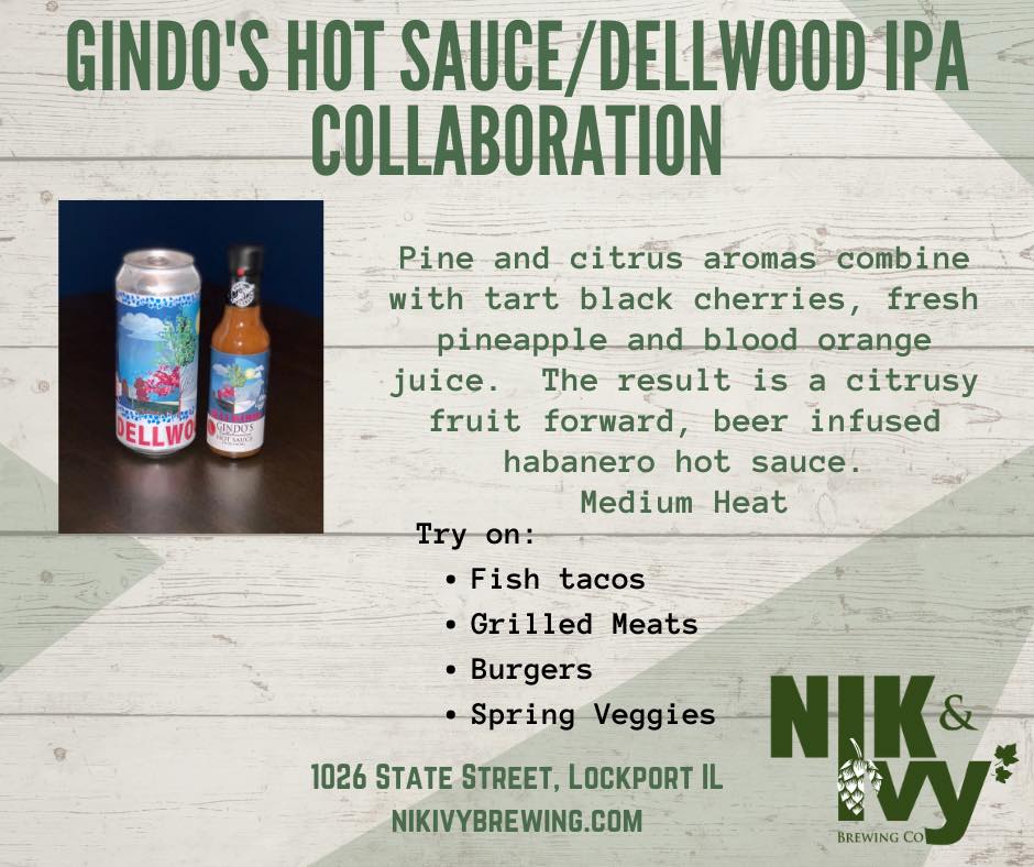 Graphic about the new hot sauce collaboration between Gindo's and Nik & Ivy