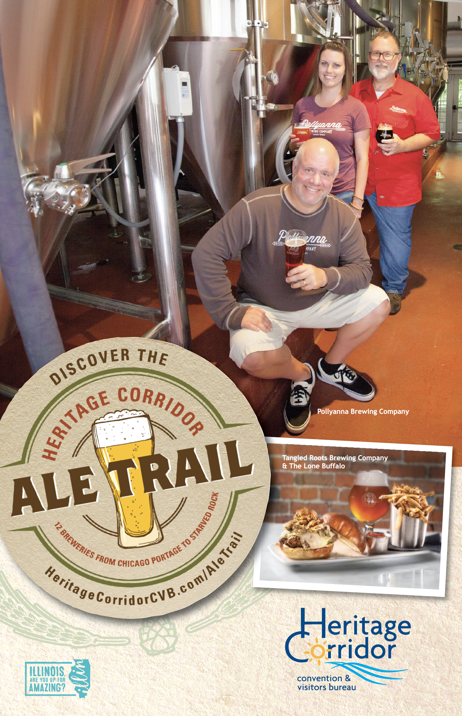 Advertising for the Ale Trail, featuring Pollyanna Brewing Company and Tangled Roots Brewing Company