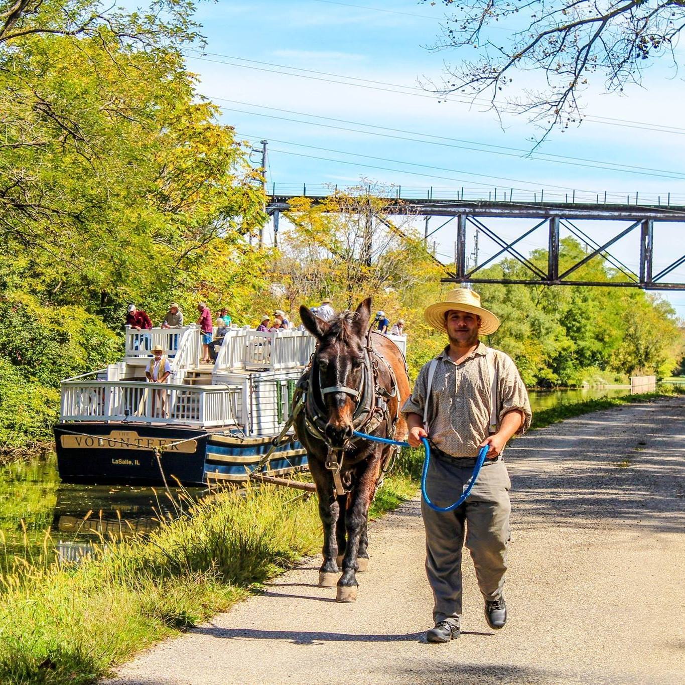 I&M Canal boat and a guy walking a mule long the river