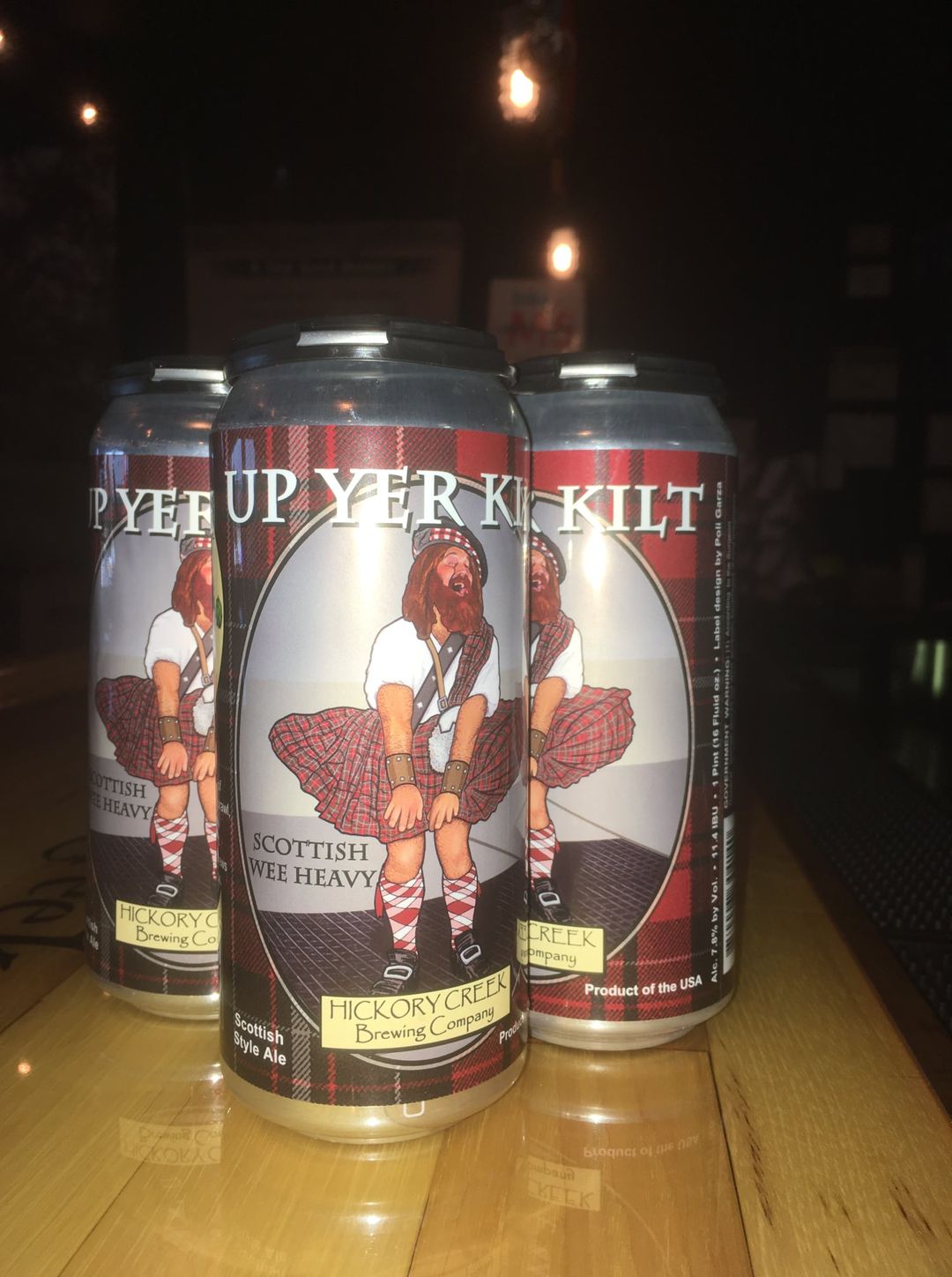 Cans of Up Your Kilt by Hickory Creek Brewing